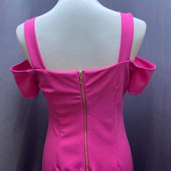 Bisou Bisou Barbie pink off/cold shoulder body con classic dress Sz 8 - Picture 7 of 14